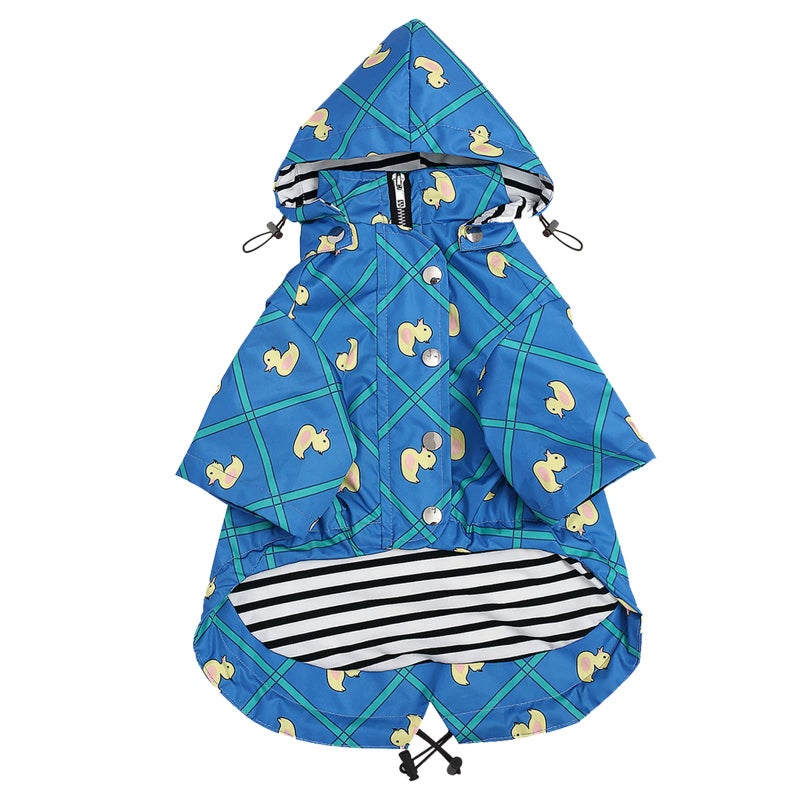 Morezi Dog Zip Up Raincoat with Reflective Buttons, Rain/Water Resistant, Adjustable Drawstring, Removable Hood, Raincoats with Legs 8lbs to 80lbs Available - Grid Blue - XL - Image 1